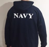 Navy Blue Zip Hoodie (NAVY printed on back & front)